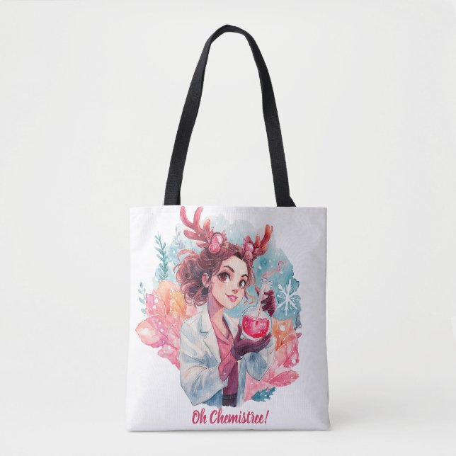 Bolso De Tela Festive Chemist Girl Watercolor Science Art (Anverso)