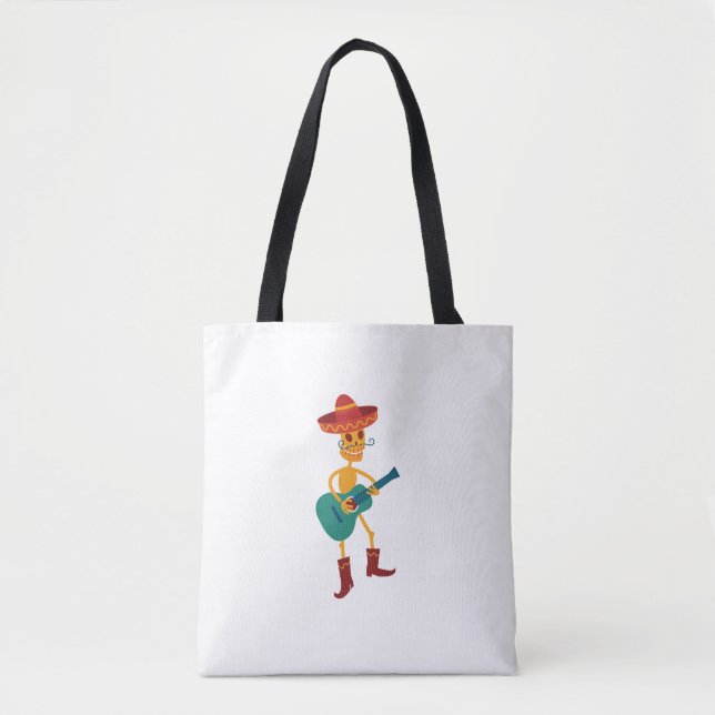 Bolso De Tela Festive Skeleton Guitar Player (Anverso)