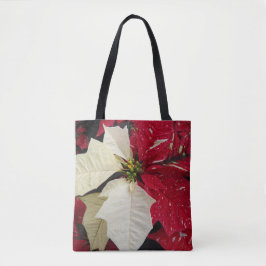 Bolso De Tela Festividad de la poinsettia roja y blanca