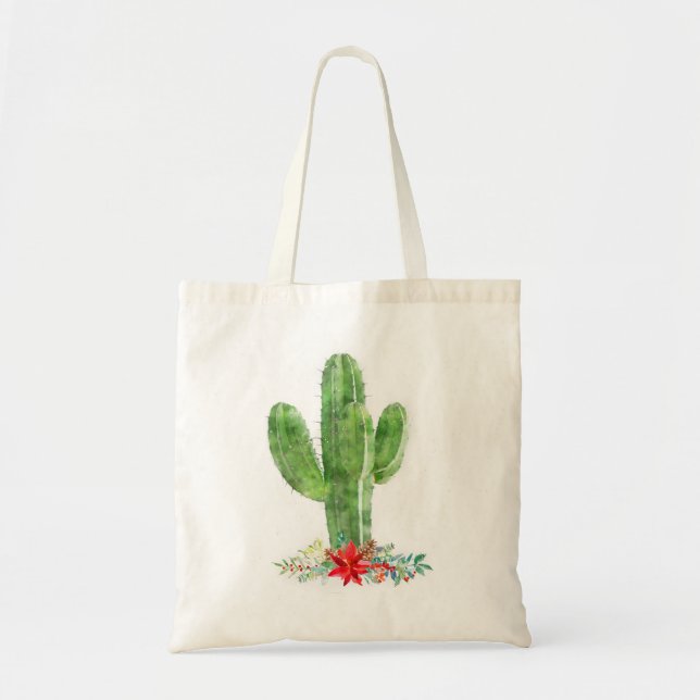 Bolso De Tela Festividad de los Navidades de Cactus en el desier (Frente)