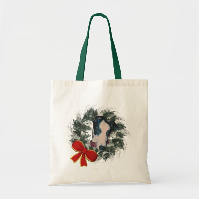 Bolso De Tela Festividad de los Navidades de Greyhound Wreath (Frente)