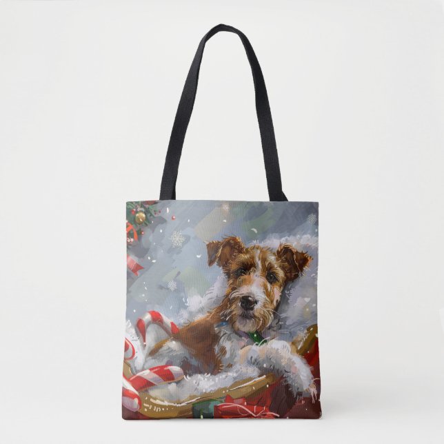 Bolso De Tela Festividad de los Navidades de Perro de Fox Terrie (Anverso)