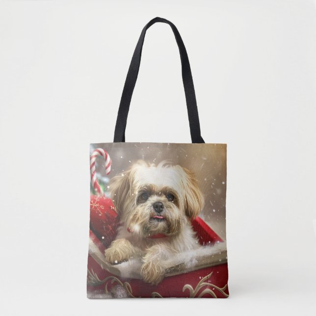 Bolso De Tela Festividad de los Navidades de perro de Malti Tzu (Anverso)