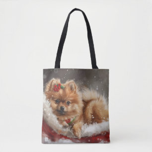 Bolso De Tela Festividad de los Navidades de perro de Pomerania