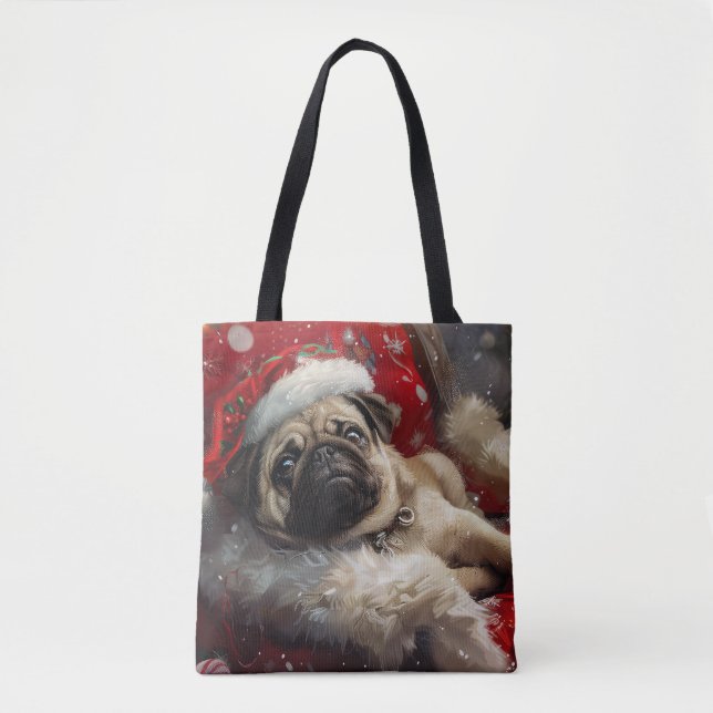 Bolso De Tela Festividad de los Navidades de perro de pug (Anverso)