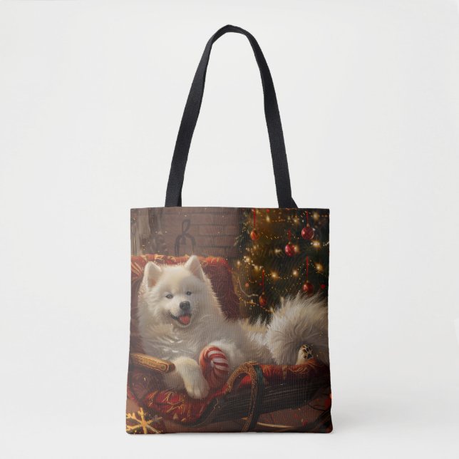 Bolso De Tela Festividad de los Navidades de perro de Samoyed (Anverso)