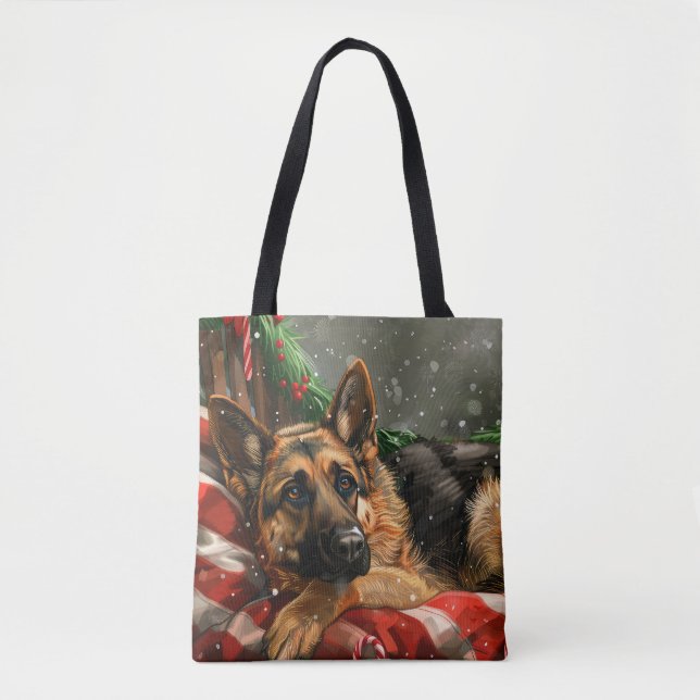 Bolso De Tela Festividad de los Navidades de perro pastor aleman (Anverso)