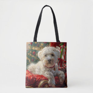 Bolso De Tela Festividad de los Navidades de perros malteses