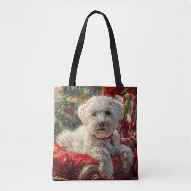 Bolso De Tela Festividad de los Navidades de perros malteses (Anverso)