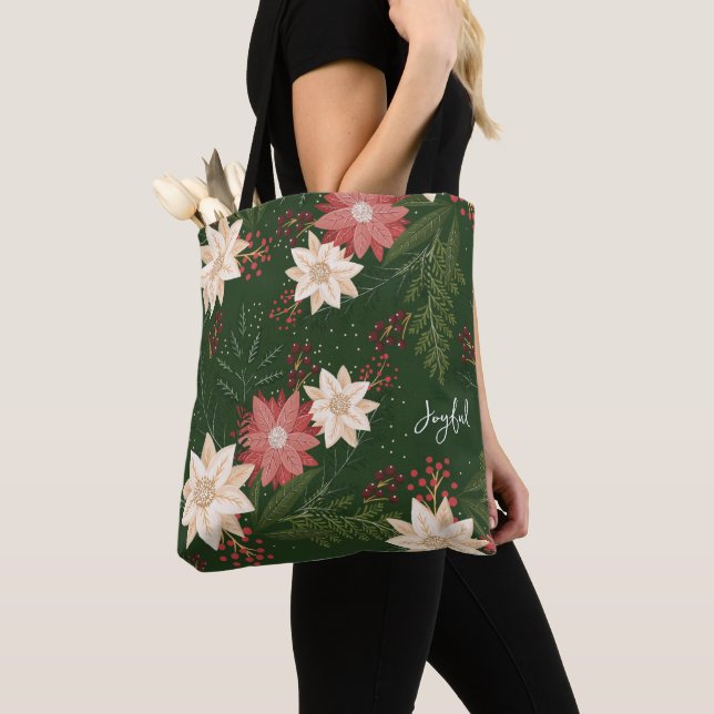 Bolso De Tela Festividad de Navidades de Poinsettia Verde (Detalle)