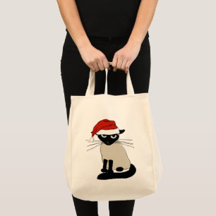 Bolso De Tela Festividad de Navidades siameses Cat Santa Funny
