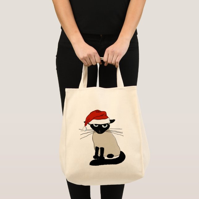Bolso De Tela Festividad de Navidades siameses Cat Santa Funny (Anverso (producto))