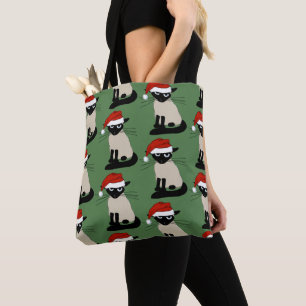 Bolso De Tela Festividad de Navidades siameses Cat Santa Funny