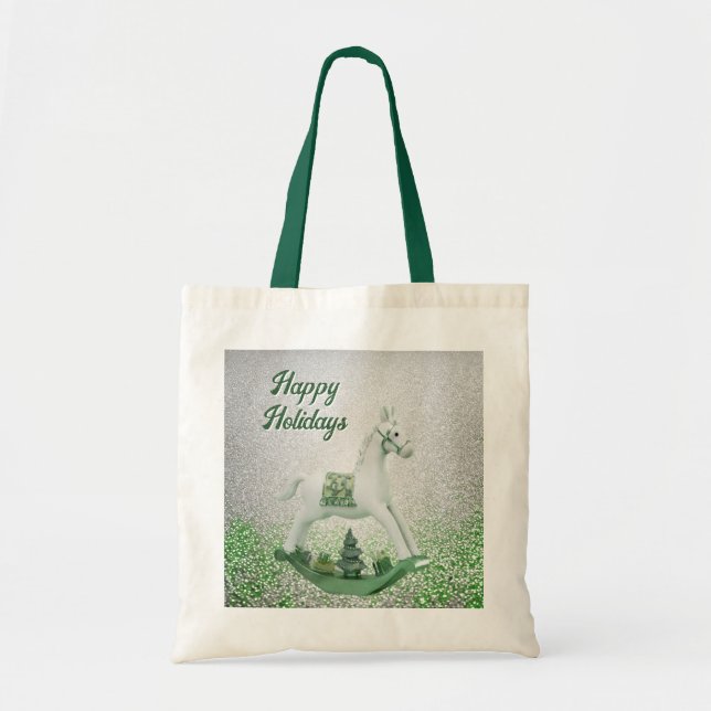 Bolso De Tela Festividad de Navidades verdes de caballos blancos (Frente)
