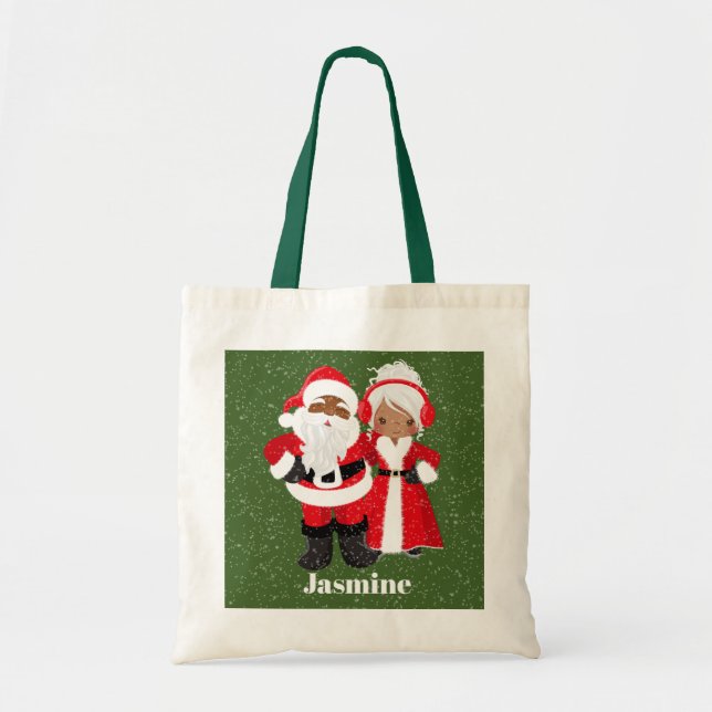 Bolso De Tela Festividad de Santa Señora Claus, afroamericana (Frente)