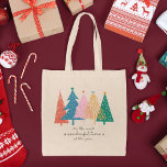 Bolso De Tela Festividad del árbol de navidad más maravillosa<br><div class="desc">Añada un toque festivo a su viaje de compras de vacaciones con esta adorable bolsa de tetas de temporada. La bolsa de té tiene coloridos árboles de Navidad con el texto que es la época más maravillosa del año. Es una gran adición a la celebración familiar y también es una...</div>