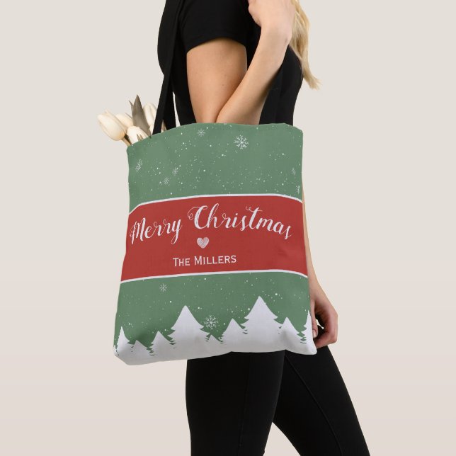Bolso De Tela Festividad Feliz Navidad Apellido Snowflake (Detalle)