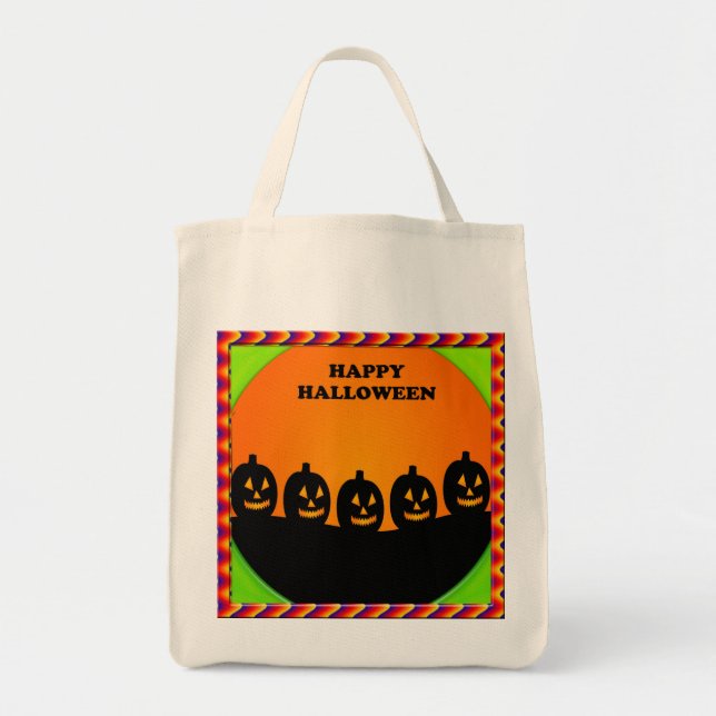 Bolso De Tela Festividad Halloween Jack o' Lantern Silhouettes (Frente)