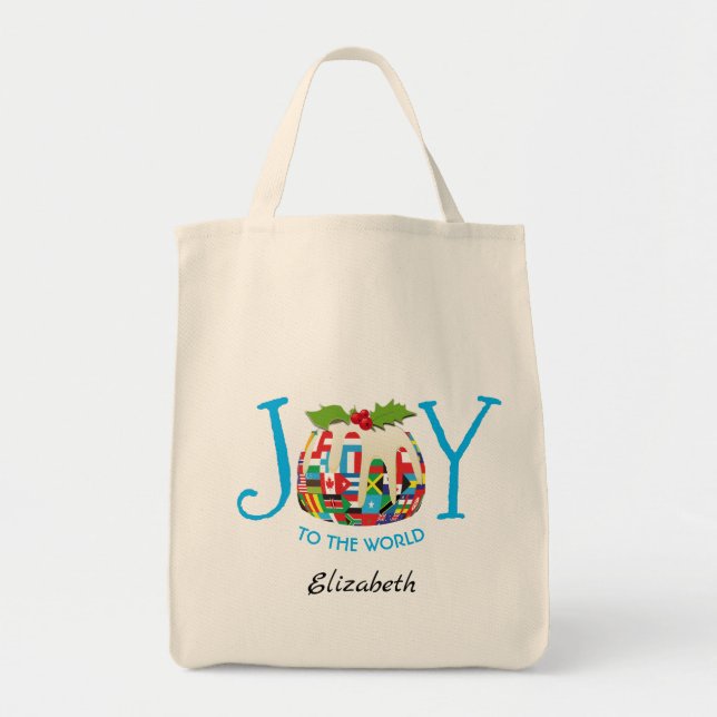 Bolso De Tela Festividad | JOY TO THE WORLD Flags | Personalizad (Frente)