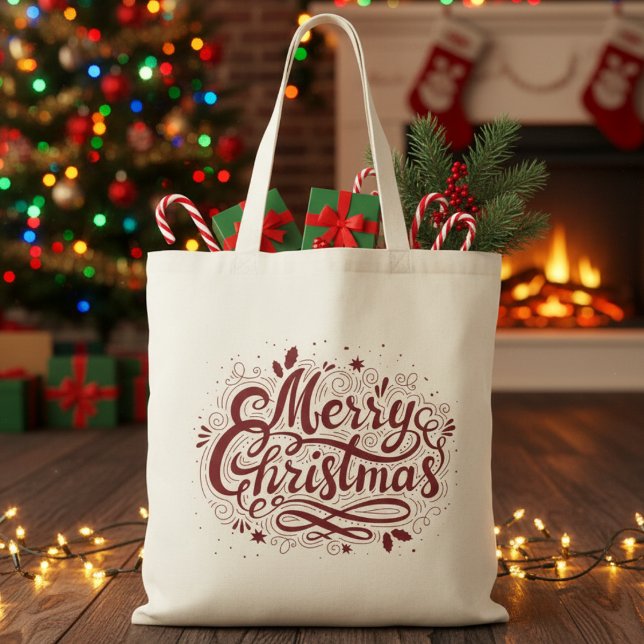 Bolso De Tela Festividad navideña de la mora roja (Festive Red Merry Christmas Holiday Tote Bag)