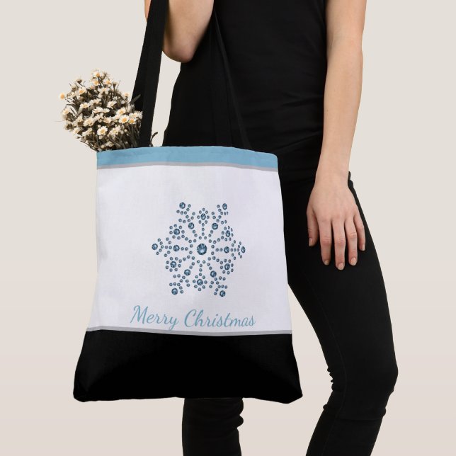 Bolso De Tela Festividad Toque Bag Azul Snowflake Feliz Navidad (Detalle)