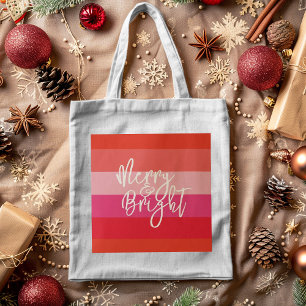 Bolso De Tela Festividades brillantes y merry en franjas rojas n
