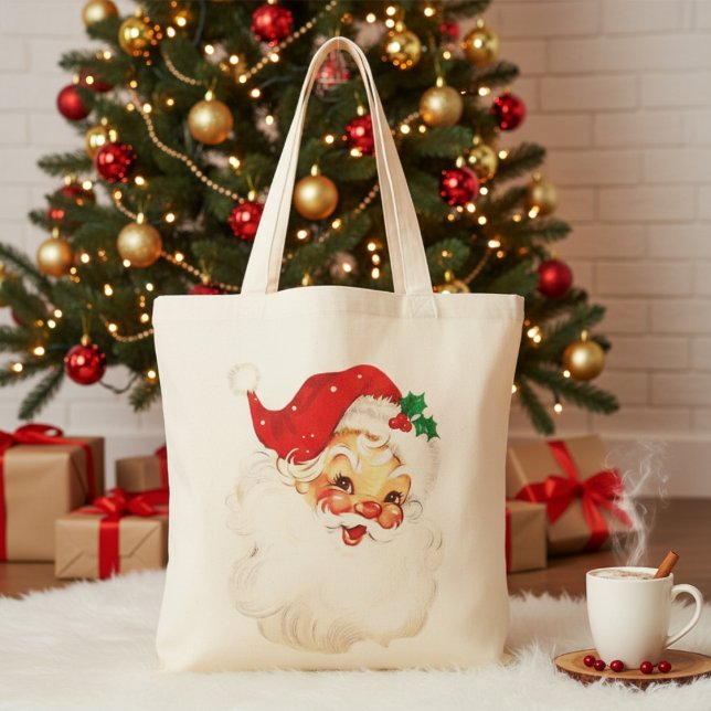 Bolso De Tela Festividades de los Navidades del Viejo Santa Clau (1950s Vintage Santa Claus Christmas Holiday Tote Bag)