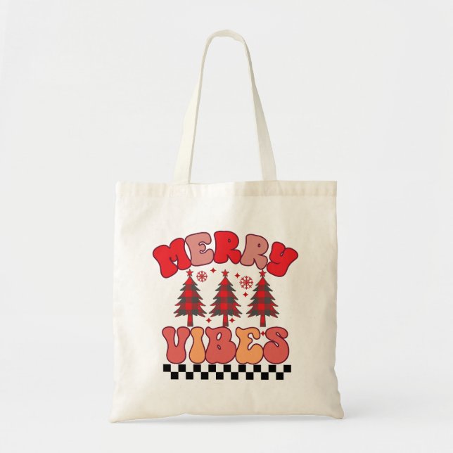 Bolso De Tela Festividades de los Navidades Merry Vibes Retro Gr (Frente)