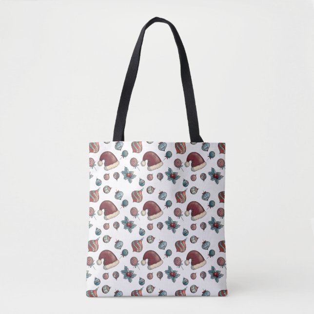 Bolso De Tela Festividades de Santa Hat y Candy Navidades Tote B (Anverso)
