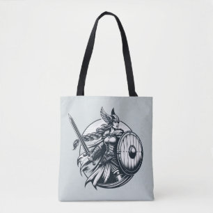 Bolso De Tela Fierce Valkyrie Warrior - Norse Mythology Line Art
