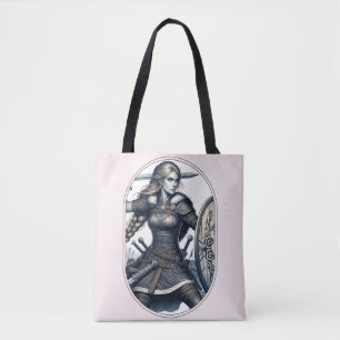 Bolso De Tela Fierce Valkyrie Warrior - Norse Mythology Line Art