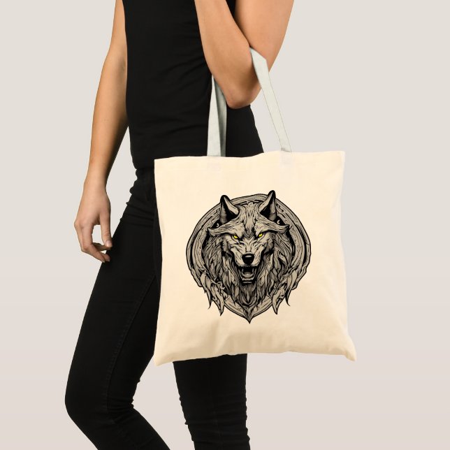 Bolso De Tela Fierce Wolf Mandala: Símbolo de fuerza (Anverso (producto))