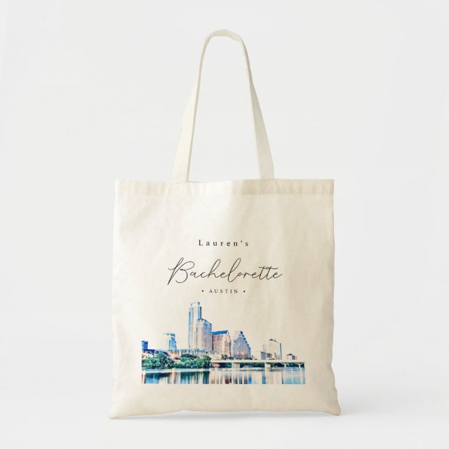 Bolso De Tela Fiesta de Bachelorette personalizada de Austin Sky (Frente)