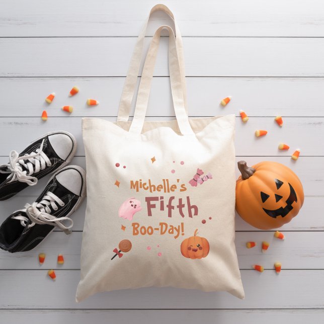 Bolso De Tela Fiesta de cumpleaños de Halloween Rosa (Cute Pink Halloween Birthday Party Tote Bag)