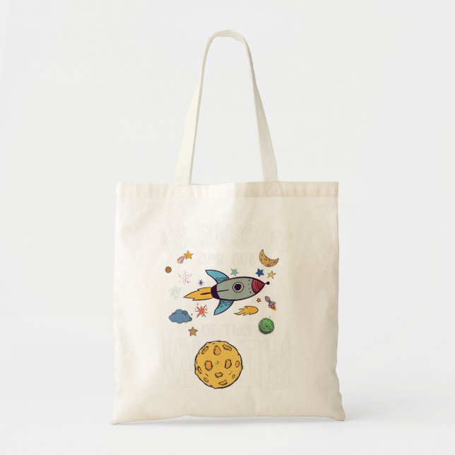Bolso De Tela Fiesta de cumpleaños del tema espacial Mamá del as (Frente)