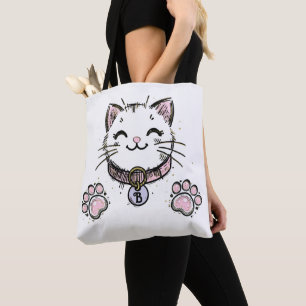 Bolso De Tela Fiesta de Cumpleaños Gatito Minino Rosa Purpura Do