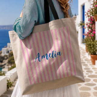 Bolso De Tela Fiesta de Despedida de Soltera Rosa Rayada Moderna