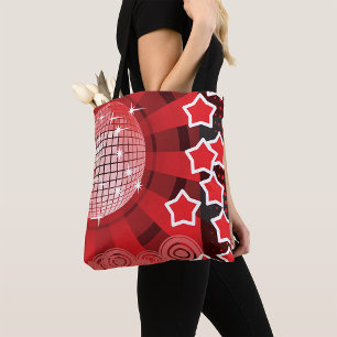 Bolso De Tela Fiesta de disco rojo con estrellas y bola Purpurin