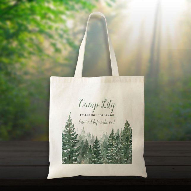 Bolso De Tela Fiesta de fin de semana del bosque de Woodland Cam (Camp Bachelorette Woodland Forest Weekend Party Tote Bag)