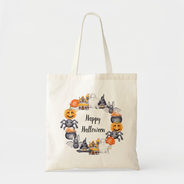 Bolso De Tela Fiesta de Ilustracion Cute Happy Halloween (Frente)