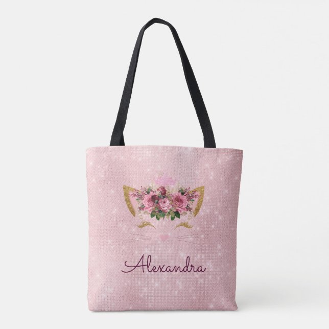 Bolso De Tela Fiesta de monograma Rubor rosado (Reverso)