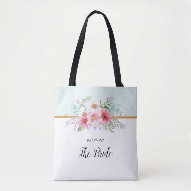 Bolso De Tela Fiesta de novias floral de primavera rosa y turque (Anverso)