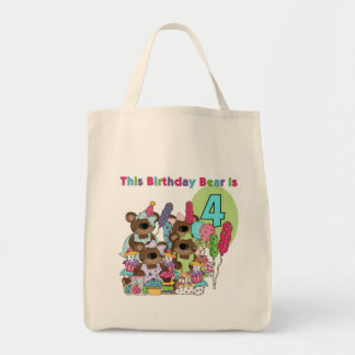 Bolso De Tela Fiesta de Oso de Teddy 4er cumpleaños camisetas y