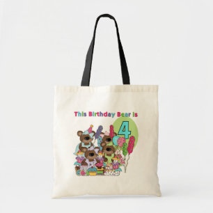 Bolso De Tela Fiesta de Oso de Teddy 4er cumpleaños camisetas y 