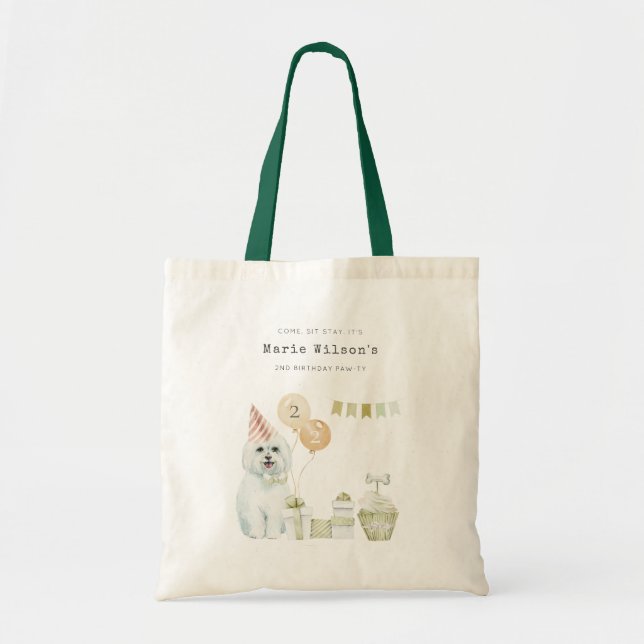 Bolso De Tela Fiesta de óxido verde lindo perro cachorro de cual (Frente)
