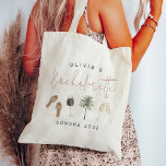 Bolso De Tela Fiesta de soltera personalizada para el país del v<br><div class="desc">¡Empieza el fiesta con estos bonitos totes personalizados que son fáciles de personalizar para tu fiesta de soltera, de noche o de fin de semana de chica! El Boho presenta un diseño rústico con delicados ilustraciones acuáticos de sandalias, palmeras, copas de champán y vino tinto con una polvorienta carta de...</div>