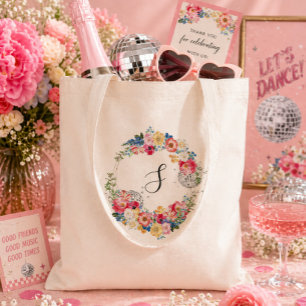 Bolso De Tela Fiesta Floral Disco de Jardín Monograma