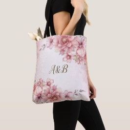 Bolso De Tela Fiesta Flores Acuarela Rosadas Brillo Glitter Mode