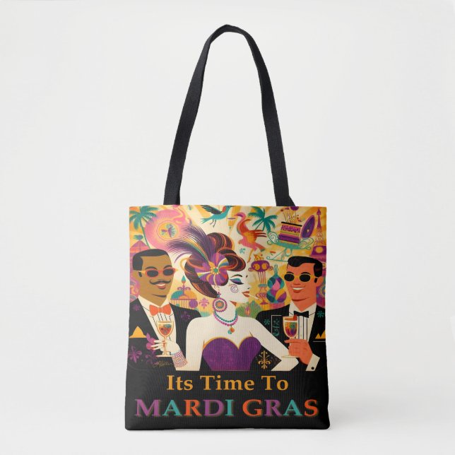 Bolso De Tela Fiesta Futurista de cócteles Mardi Gras de Mid Cen (Anverso)
