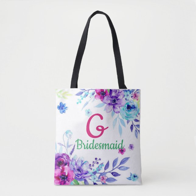 Bolso De Tela Fiesta Monogramada de Boda Floral (Anverso)